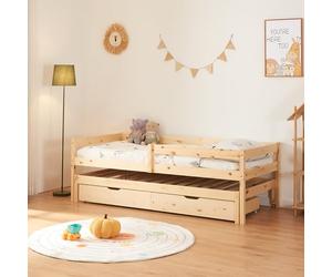 [en.casa] Letto Doppio Posto per Cameretta Letto per Bambini 90 x 200 cm con Secondo Letto Estraibile 90 x 190 cm e 2 Cassetti Struttura in Legno di Pino Naturale