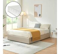 [en.casa] Letto Francese 140x200 cm con Materasso a Schiuma Fredda Zona di Riposo Ribaltabile Contenitore Letto a 2 Piazze Rivestito in Tessuto Effetto Lino - Beige