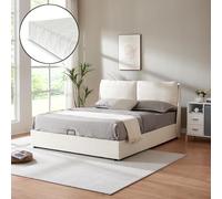 [en.casa] Letto Francese con Materasso a Schiuma Fredda 140 x 200 cm Zona di Riposo Ribaltabile Contenitore Letto a 2 Piazze con Testiera Imbottita - Beige