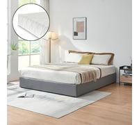 [en.casa] Letto Matrimoniale 160x200 cm con Materasso a Schiuma Fredda Zona di Riposo Ribaltabile Contenitore Letto Doppio a 2 Piazze Rivestito in Tessuto Effetto Lino - Grigio