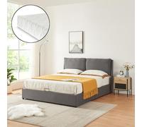 [en.casa] Letto Matrimoniale con Materasso a Schiuma Fredda 160 x 200 cm Zona di Riposo Ribaltabile e Contenitore Letto a 2 Piazze con Testiera Imbottita - Grigio Scuro