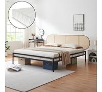 [en.casa] Letto Matrimoniale con Materasso a Schiuma Fredda 180x200 cm Letto Doppio 2 Piazze Giroletto in Metallo Nero con Testiera Ovale Effetto Rattan Intrecciato