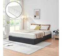 [en.casa] Letto Matrimoniale King Size 180x200 cm con Materasso a Schiuma Fredda Zona di Riposo Ribaltabile Contenitore Letto Doppio a 2 Piazze Rivestito in Similpelle - Nero