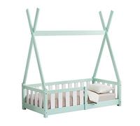 [en.casa] Letto per Cameretta a Forma di Capanna con Sponde Anticaduta Lettino Tipi per Bimbi Design Montessori Legno di Pino 70x140 cm Menta Verde