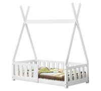 [en.casa] Letto per Cameretta a Forma di Capanna con Sponde Anticaduta Lettino Tipi per Bimbi Design Montessori Legno di Pino 70x140 cm Bianco