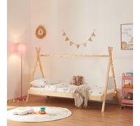 [en.casa] Letto per Cameretta a Forma di Capanna Letto Tipi per Bambini Struttura in Legno di Pino in Stile Montessori 90 x 200 cm Color Naturale/Bianco