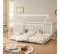 [en.casa] Letto per Cameretta a Forma di Casetta 140 x 200 cm Struttura Letto Francese in Legno di Pino Stile Montessori - Bianco