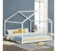 [en.casa] Letto per Cameretta a Forma di Casetta 160 x 200 cm Struttura Letto a 2 Piazze in Legno di Pino Stile Montessori - Bianco