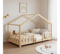 [en.casa] Letto per Cameretta a Forma di Casetta con Barriera di Protezione Letto Singolo per Bambini Struttura in Legno di Pino 80 x 160 cm Naturale