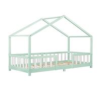 [en.casa] Letto per Cameretta a Forma di Casetta con Barriera di Protezione Letto Singolo per Bambini Struttura in Legno di Pino 90 x 200 cm Menta Verde/Bianco