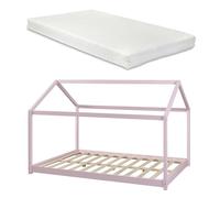 [en.casa] Letto per Cameretta a Forma di Casetta con Materasso 120 x 200 cm per Bambini Adolescenti Letto Piazza e Mezza in Stile Montessori in Legno di Pino - Rosa
