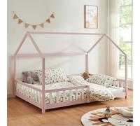 [en.casa] Letto per Cameretta a Forma di Casetta con Sbarre Letto Francese per Bambini Struttura in Legno di Pino 140 x 200 cm Rosa