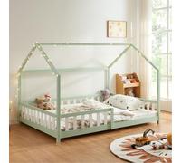 [en.casa] Letto per Cameretta a Forma di Casetta con Sbarre Letto Francese per Bambini Struttura in Legno di Pino 140 x 200 cm Menta Verde