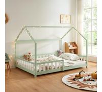 [en.casa] Letto per Cameretta a Forma di Casetta con Sbarre Letto Piazza e Mezza per Bambini Struttura in Legno di Pino 120 x 200 cm Menta Verde