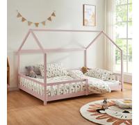 [en.casa] Letto per Cameretta a Forma di Casetta con Sbarre Letto Piazza e Mezza per Bambini Struttura in Legno di Pino 120 x 200 cm Rosa