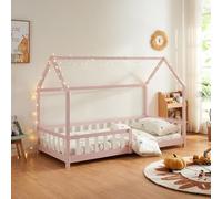 [en.casa] Letto per Cameretta a Forma di Casetta con Sbarre Letto Singolo per Bambini Struttura in Legno di Pino 90 x 200 cm Rosa