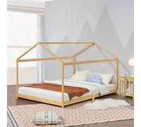 [en.casa] Letto per Cameretta a Forma di Casetta con Zona di Riposo 120 x 200 cm Letto 1 Piazza e Mezza per Bambini Struttura in Bambù color Naturale