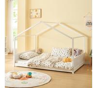 [en.casa] Letto per Cameretta a Forma di Casetta Letto Francese per Bambini Struttura in Legno di Pino in Stile Montessori 140 x 200 cm - Bianco