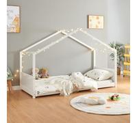 [en.casa] Letto per Cameretta a Forma di Casetta Letto Singolo per Bambini Struttura in Legno di Pino in Stile Montessori 90 x 200 cm - Bianco