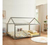 [en.casa] Letto per Cameretta a Forma di Casetta per Bambini Adolescenti in Legno di Pino, Piazza e Mezza, Stile Montessori, 120 x 200 cm, Grigio