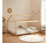 [en.casa] Letto per Cameretta a Forma di Casetta per Bambini Adolescenti, Struttura in Legno di Pino, Letto Francese in Stile Montessori, 140 x 200 cm, Naturale