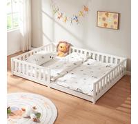 [en.casa] Letto per Cameretta con Barriera Protezione Anticaduta Struttura Letto a Piazza e Mezza Montessori in Legno di Pino con Zona di Riposo 120 x 200 cm - Bianco