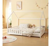 [en.casa] Letto per Cameretta Lettino a Forma di Casetta con Sbarre Letto Francese per Bambini Struttura in Legno di Pino 140 x 200 cm Bianco