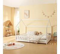 [en.casa] Letto per Cameretta Lettino a Forma di Casetta con Sbarre Letto Piazza e Mezza per Bambini Struttura in Legno di Pino 120 x 200 cm Bianco