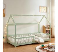 [en.casa] Letto per Cameretta Lettino a Forma di Casetta con Sbarre Letto Singolo per Bambini Struttura in Legno di Pino 90 x 200 cm Menta Verde
