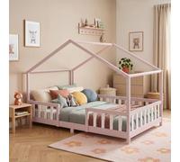 [en.casa] Letto per Cameretta Montessori Letto a Forma di Casetta con Barriera di Protezione per Bambini Struttura in Legno di Pino Materasso a Schiuma Fredda 140x200 cm Rosa/Bianco