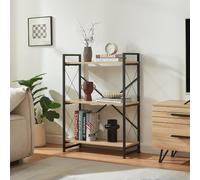 [en.casa] Libreria a 3 Ripiani Aperti con Telaio in Metallo Scaffale da Terra Mobile Espositore per Soggiorno Camera da Letto Studio 90 x 65 x 30 cm - Nero/Effetto Rovere