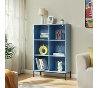 [en.casa] Libreria a 6 Ripiani Aperti Scaffale da Terra con Scomparti Vani Portaoggetti Libri Mobile Espositore per Soggiorno Cameretta Corridoio Ufficio 120 x 80 x 30 cm - Blu