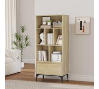 [en.casa] Libreria a 6 Vani Aperti e Cassetto Scaffale Multifunzionale con Ripiani Mobile Espositore 137 x 60 x 35 cm per Soggiorno Studio Ufficio - Effetto Rovere Chiaro