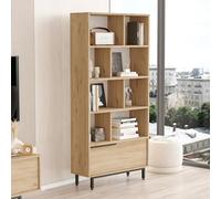 [en.casa] Libreria a 8 Scomparti Aperti e Spazio Chiuso con Anta a Ribalta Scaffale da Terra Mobile Espositore Stoccaggio per Casa Ufficio 175 x 84 x 29 cm Effetto Rovere