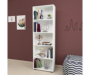 [en.casa] Libreria (AxLxP) 172 x 55 x 20 cm Scaffale a Terra con 5 Scomparti Aperti Mobile per Archivio - Bianco