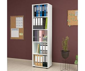 [en.casa] Libreria (AxLxP) 178 x 49 x 30 cm Scaffale a Terra con 5 Scomparti Aperti Mobile per Archivio - Bianco