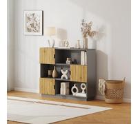 [en.casa] Libreria Bassa Scaffale Moderno a 3 Livelli con Vani Aperti e Chiusi con Ante Mobile Contenitore per Soggiorno Ufficio Studio 102x120x30 cm Grigio/color Legno
