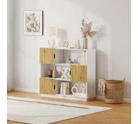 [en.casa] Libreria Bassa Scaffale Moderno a 3 Livelli con Vani Aperti e Chiusi con Ante Mobile Contenitore per Soggiorno Ufficio Studio 102x120x30 cm Bianco/color Legno
