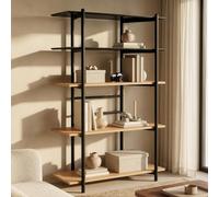 [en.casa] Libreria da Terra a 5 Ripiani 124x80x35 cm Nero/Effetto Rovere