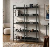[en.casa] Libreria da Terra con Ripiani Aperti Scaffale con Telaio in Metallo Mensola Mobile Espositore Industriale per Soggiorno Studio 180 x 120 x 30 cm - Nero/Effetto Marmo Nero