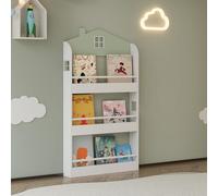 [en.casa] Libreria Frontale per Bambini Scaffale per Cameretta Design a Casetta con Barre Anticaduta Montaggio a Parete o a Terra 106x60x12 cm Menta Verde/Bianco