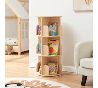 [en.casa] Libreria Girevole per Cameretta a 3 Livelli con Scomparti Aperti Scaffale Rotante per Bambini Mobiletto Espositore Porta Libri in Legno di Pino 95 x Ø44 cm