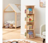 [en.casa] Libreria Girevole per Cameretta a 4 Livelli con Scomparti Aperti Scaffale Rotante per Bambini Mobiletto Espositore Porta Libri in Legno di Pino 125 x Ø44 cm