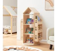 [en.casa] Libreria Girevole per Cameretta Scaffale Rotante per Bambini con 4 Livelli e Vani Laterali Mobile Porta Libri Design Casetta 122 x 64 x 43 cm Legno Naturale