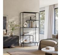 [en.casa] Libreria in Acciaio con Scomparti Aperti Scaffale da Terra Mobile Espositore con Ripiani in Metallo per Libri Piante Soggiorno Studio Ufficio 145 x 76 x 33 cm - Nero Opaco