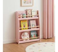 [en.casa] Libreria Montessori per Bambini a 3 Scomparti Aperti con Barra Scaffale Frontale Libri Quaderni Giocattoli per Cameretta Angolo Lettura 78 x 60 x 18 cm - Rosa