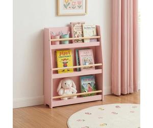 [en.casa] Libreria Montessori per Bambini a 3 Scomparti Aperti con Barra Scaffale Frontale Libri Quaderni Giocattoli per Cameretta Angolo Lettura 78 x 60 x 18 cm - Rosa