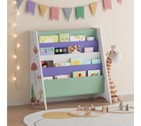 [en.casa] Libreria Montessori per Bambini con Contenitori in Tessuto Colorati Scaffale Frontale Libri Quaderni per Cameretta Angolo Lettura 60x62x28 cm Design Aqua Dream