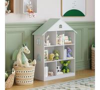 [en.casa] Libreria per Cameretta a Forma di Casa con 6 Scomparti Portaoggetti Scaffale Portagiochi Mobiletto Organizzatore Montessori 107 x 83 x 30 cm - Bianco/Menta Verde