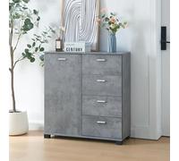 [en.casa] Madia Comò con Cassettiera Armadio Basso con 4 Cassetti e Anta Armadietto Stretto Multiuso Mobile Portascarpe 84 x 80 x 28 cm - Effetto Cemento